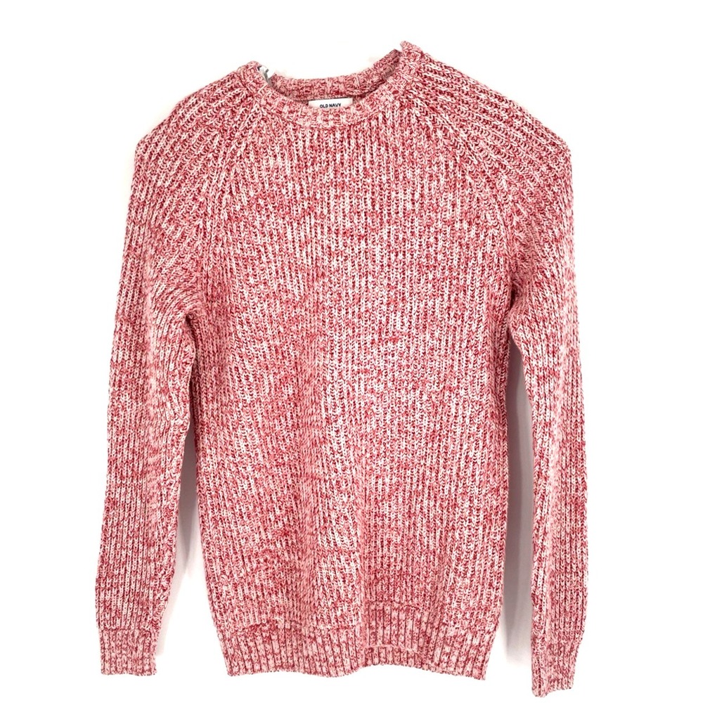 Old Navy Mens Large Sweater Chunky‎ Knit Cotton Blend Crewneck Pink Marbled